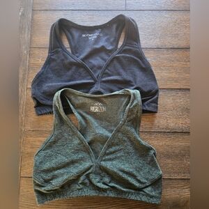 Beyond Yoga Twin Racerback Sports Bras in Black and Heather Green